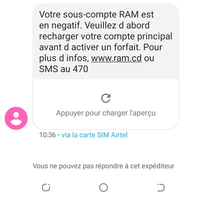 Capture d'écran SMS RAM